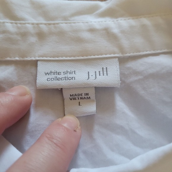 J Jill Top Shirt Womens Large White Black Embroidery Balloon Sleeve Career Basic - Picture 4 of 11